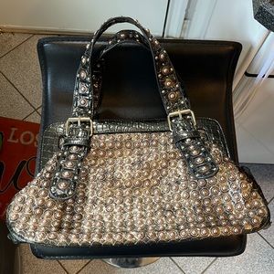 Marshall Rousso Metallic Studded and Leather Bag with Magnetic Closure